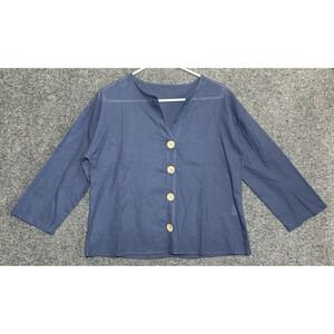 Women's 100% Linen Button Up Blouse - Medium- Blue
